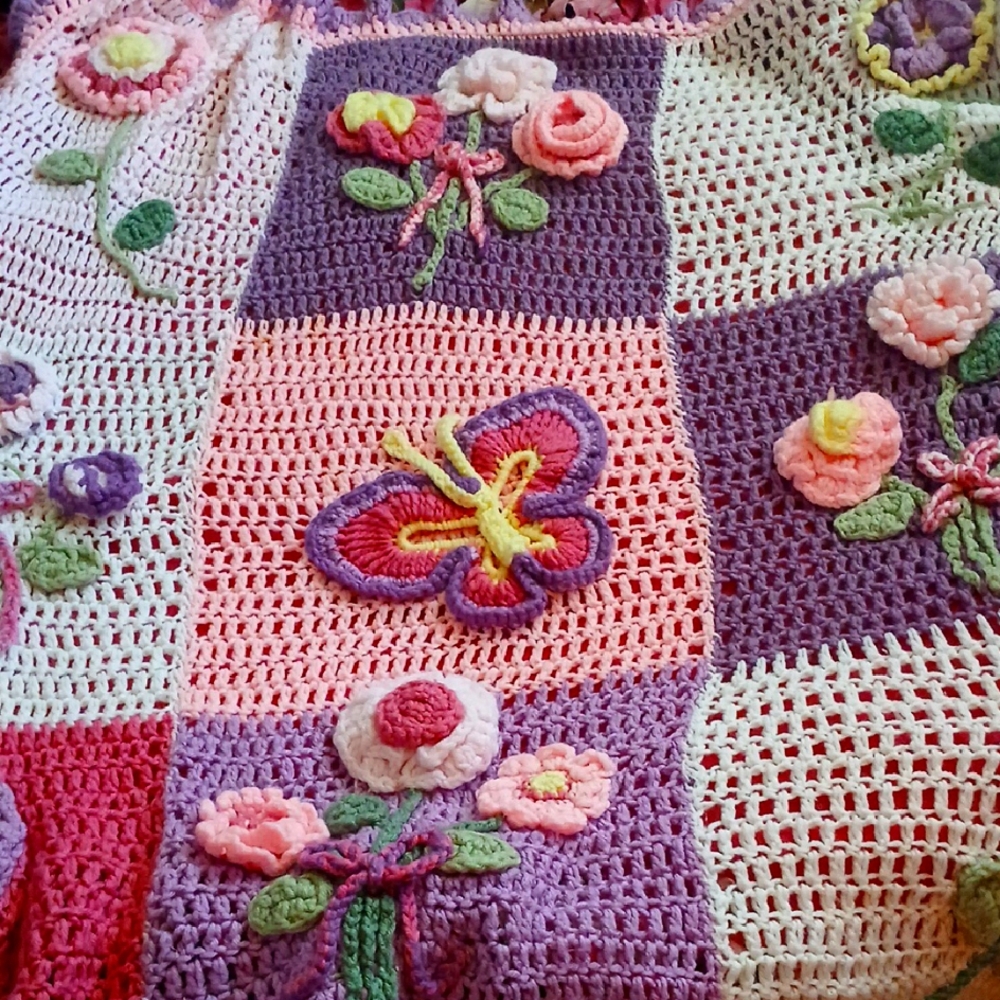 Handcrafted Floral Crochet Blanket for Kids